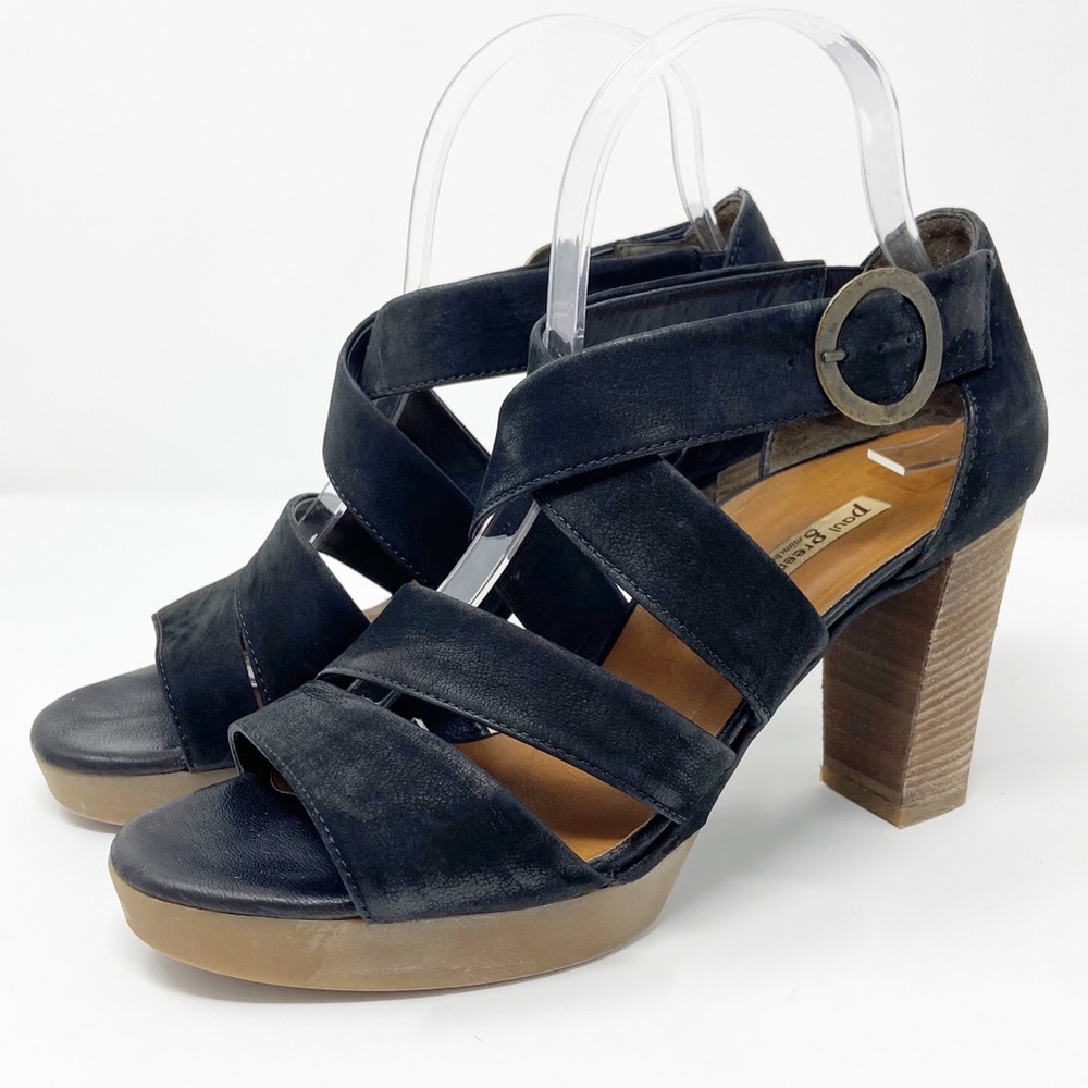 Paul Green black nubuck leather platform sandals